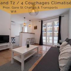 Appartement Climatisé tout équipé 4 couchages à 6 minutes de la gare St Charles