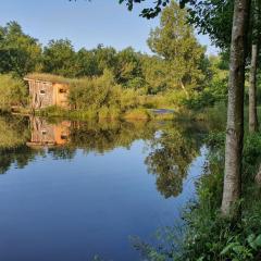 Cabane en bois sur l'étang