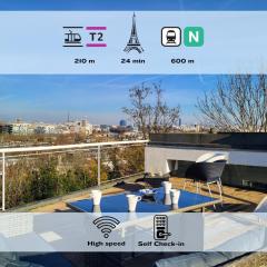 360 : Superbe maison, rooftop, vue Tour Eiffel, T2