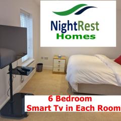 NightRest Homes 6 Bedroom House- Smart TV In each Room - Parking - Wifi