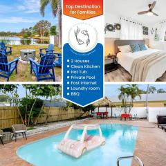 2 Homes w/HotTub, HTD Poo, BBQ, 5 MN to Beach!