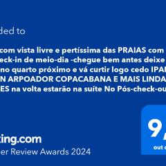 SUÍTE c vista livre e pertíssima das PRAIAS IPANEMA LEBLON ARPOADOR COPACABANA e do CRISTO REDENTOR do BONDINHO PÃO DE AÇUCAR etc Chegando mais cedo que o Check-in do meio-dia, deixe suas malas e vá se divertir, idem no Check-out das 10h manhã