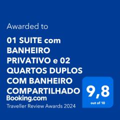 SUITE e QUARTOS -1 SUITE COM BANHEIRO PRIVATIVO - 2 QUARTOS TRIPLOS - IDEAL PARA FAMILIA OU GRUPO DE AMIGOS-BANHEIRO SOCIAL COMPARTILHADO