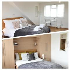 Fresh private bedrooms with private bathroom-1 Bus to Heathrow Airport-5 minutes by car- Helpful advice from our team