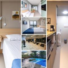 Apartamento com VISTA maravilhosa no bairro do Pina! Cozinha completa, Wi-Fi, Ar Condicionado e máquina de lavar - Condomínio com Estacionamento, Recepção 24h, Piscina e Academia