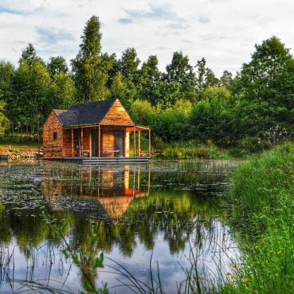 heather hut, off-grid cottage on a pond+2 ha，位于Darżkowo的酒店