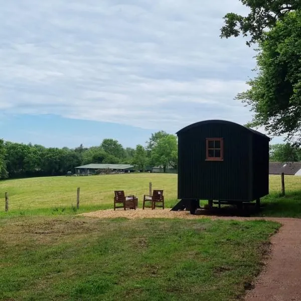 Shepherds hut surrounded by fields and the Jurassic coast，位于查茅斯的酒店