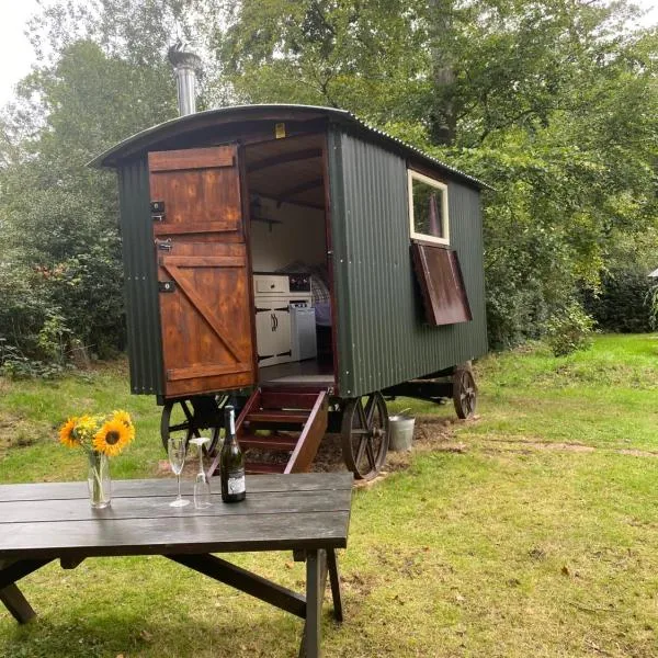 The Shepherd's Hut - Wild Escapes Wrenbury off grid glamping - ages 12 and over，位于Baddiley的酒店