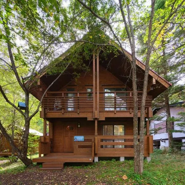 HARUNA CABIN 森の中のログハウス 、広々ウッドデッキでBBQ、公園散策、北軽井沢観光，位于Shin-kazawa的酒店