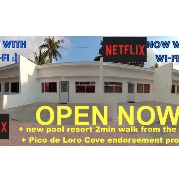 2BR townhouses good for 12pax each & NETFLIX & 100Mbps WIFI & pool resort 2min walk & 3km outside Pico de Loro Cove & Calayo Cove - with Endorsement for Pico de Loro Cove daytour & Boat-Tour & Island Hopping assistance，位于Caylaway的酒店