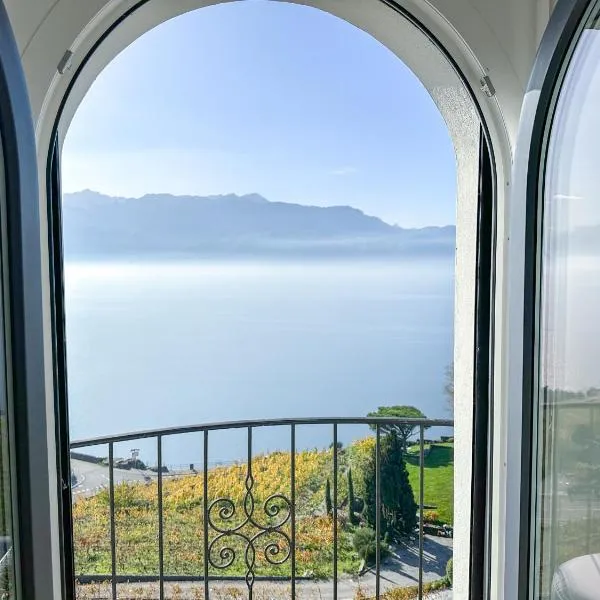 Room with 360° view overlooking Lake Geneva and Alps，位于Puidoux的酒店