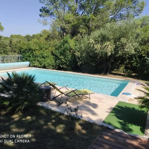 Proche Uzès petit gîte avec grande cuisine d'été et piscine，位于Saint-Siffret的酒店