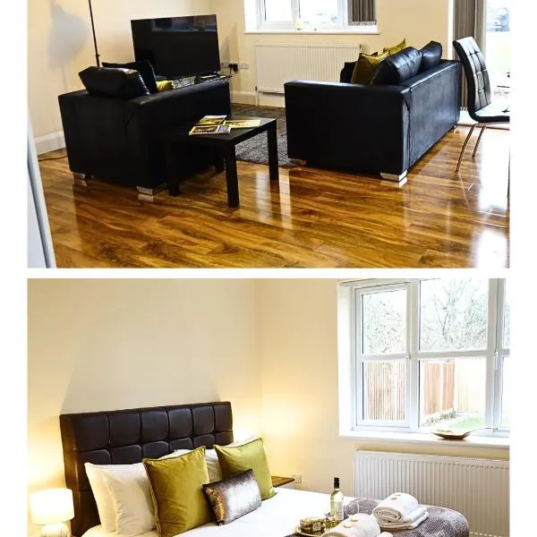 Lux 2 Bedroom 2 Bathroom APT at HEATHROW AIRPORT- free parking- Near The terminals-Easy access to Central London- Family Friendly，位于斯坦维尔的酒店