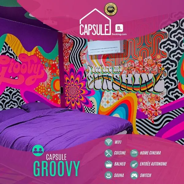 Capsule Groovy-Jacuzzi-Sauna-Billard-Netflix- Nintendo Switch & Jeux，位于蒙斯的酒店