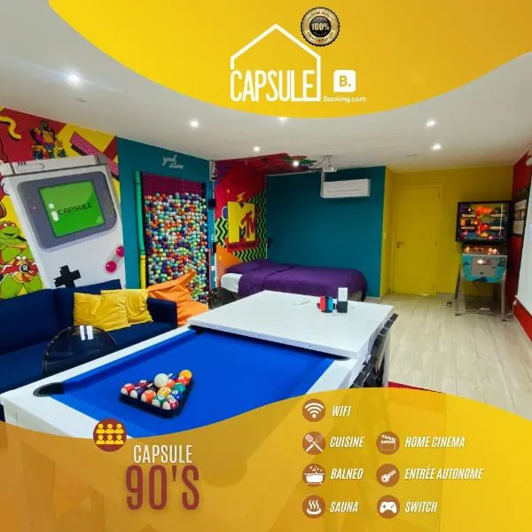 Capsule 90's - Balnéo - Sauna - Flipper - Billard - Netflix - Nintendo Switch & Jeux -，位于蒙斯的酒店