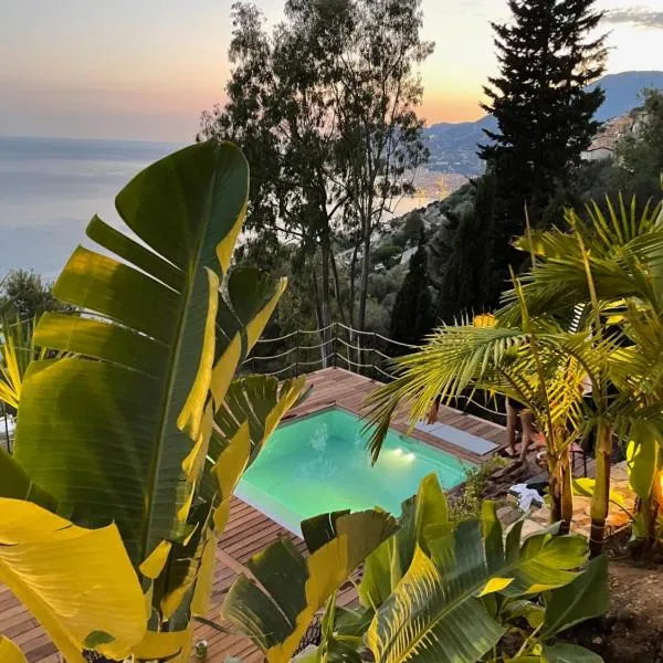 Modern Seaview Villa with Pool above Monaco，位于格里马尔迪的酒店