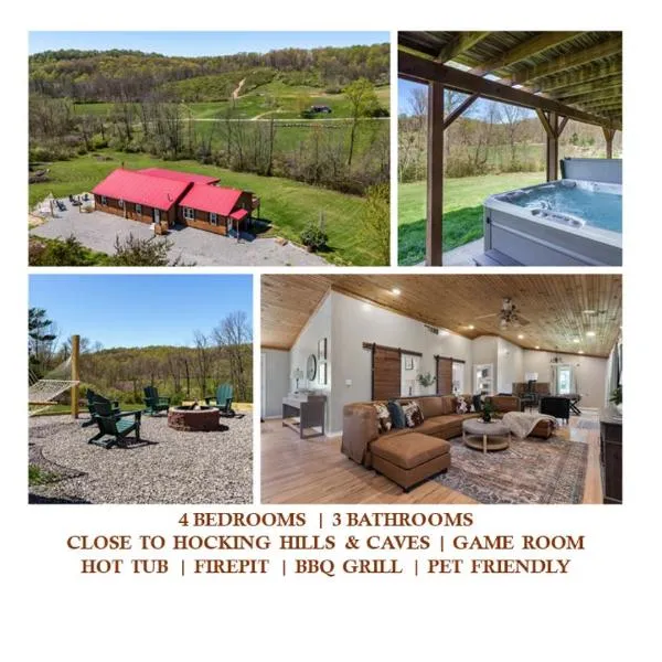 Spacious Cabin Near Hocking Hills and Caves with Hot Tub and Firepit，位于Laurelville的酒店