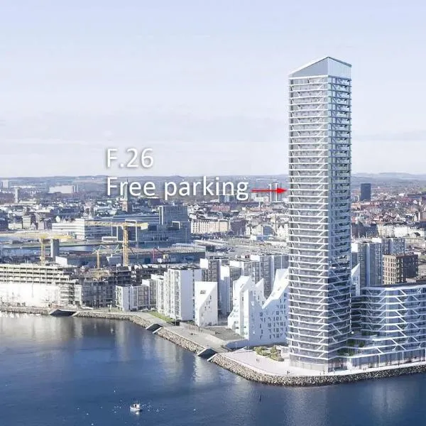 26-Etage Lejlighed med Utrolig Havudsigt，位于奥胡斯的酒店