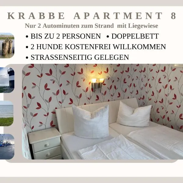Haus Krabbe Apartment 8 an der Nordsee, ideal für Paare, 2 Hunde willkommen, kostenfreier Parkplatz, Geschäfte und Restaurants in 2 Gehminuten erreichbar，位于弗雷门的酒店