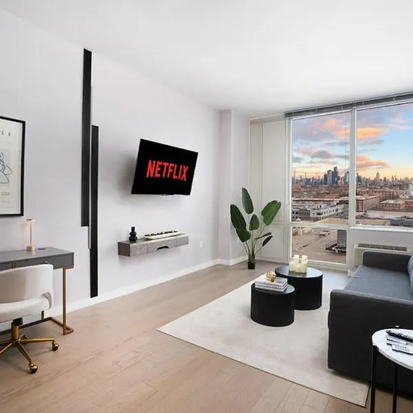 Empire State View - Luxury Apt with Pool - Shuttle to NYC，位于霍博肯的酒店