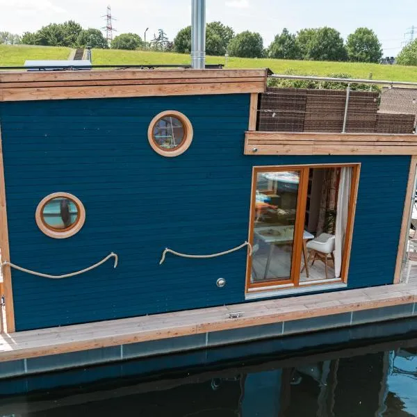 Tiny-Hausboot Irene mit Kamin und Dachterrassenlounge，位于汉堡的酒店