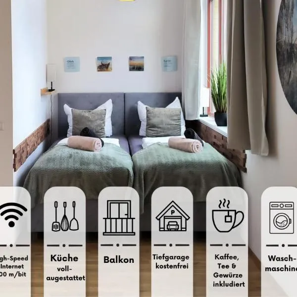 mayhome - das STRANDLOFT schönes Studioapartment mit Balkon, Küche und Tiefgarage - Sauna und Fitness direkt nebenan，位于开姆尼茨的酒店