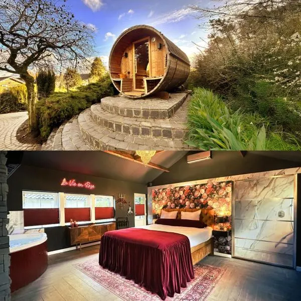 Wellness Tuin - Luxe Wellness Suite met Jacuzzi en Openhaard in Romantische stijl，位于霍斯特的酒店