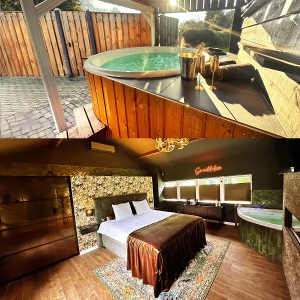 Wellness Tuin - Wellness suite met Jacuzzi ,Openhaard, Privé Hottub en Sauna in Jachthut stijl，位于霍斯特的酒店