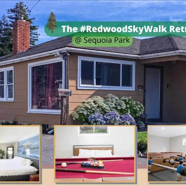 Private Home - #RedwoodSkyWalkRetreat - 5BD, Pro Pool Table, BBQ, Foosball, Darts, Fireplace, Movie Projector, Stereo, Cotton Bedding，位于尤里卡的酒店