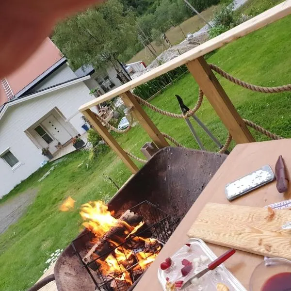 modern house in front of midnight sun，位于Lavangen的酒店