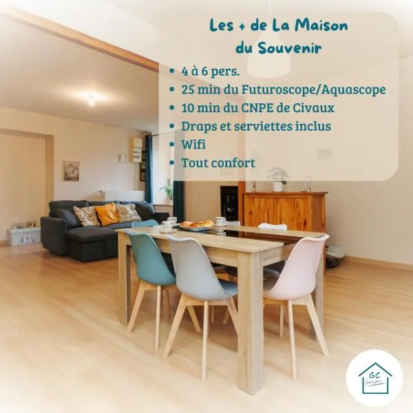 MAISON DU SOUVENIR 70 m2 près du Futuroscope，位于Lhommaizé的酒店