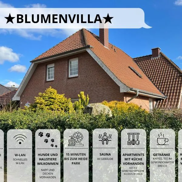 Blumenvilla - 15 Minuten bis zum Heide Park, Haustiere willkommen, Sauna im Gebäude，位于施内沃丁根的酒店