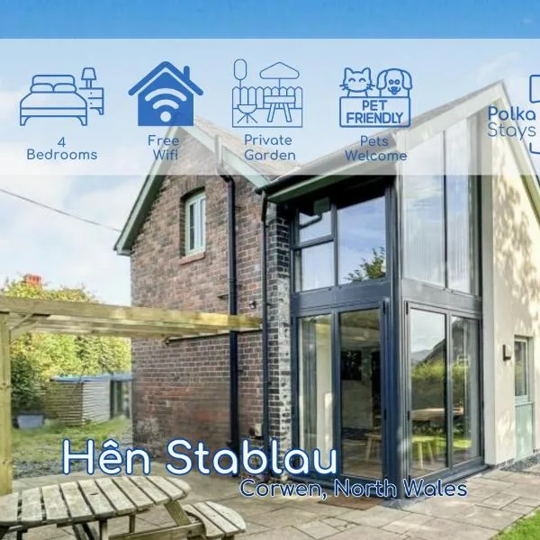 Hên Stablau - Spacious Pet-Friendly Welsh Retreat by PolkaStays，位于Llanfihangel-Glyn-Myfyr的酒店