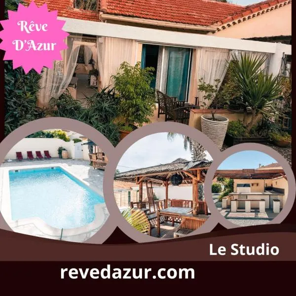 Rêve D'azur en bord de mer, studio avec piscine partagée, parking Barbecue, draps inclus à la Nartelle，位于圣马克西姆的酒店