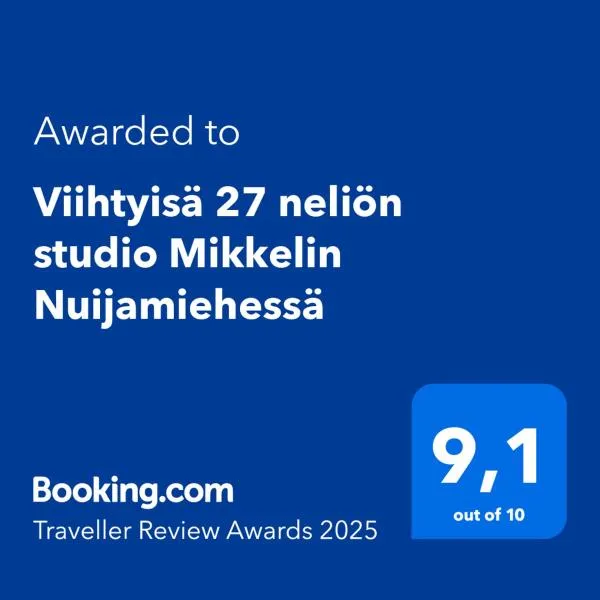 Viihtyisä 27 neliön studio Mikkelin Nuijamiehessä，位于米凯利的酒店