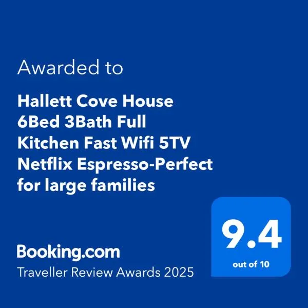 Hallett Cove House 6Bed 3Bath Full Kitchen Fast Wifi 5TV Netflix Espresso-Perfect for large families，位于Halletts Cove的酒店