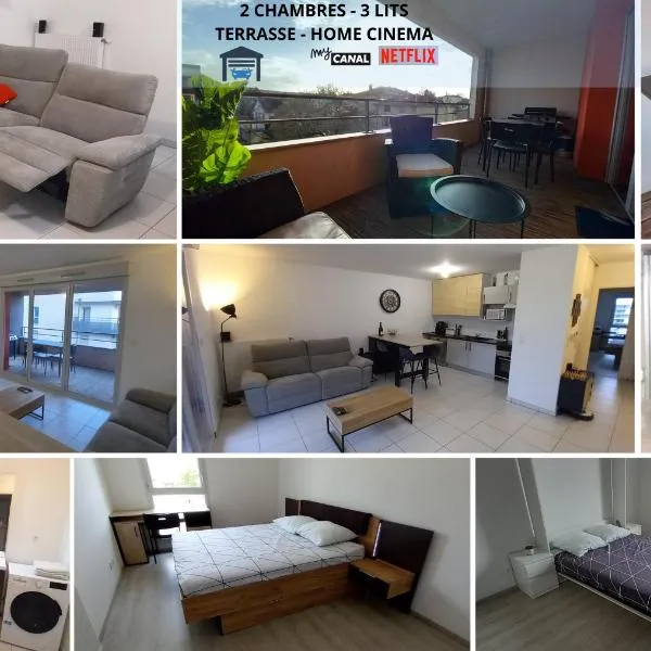 Le Barbusse LYON-T3-Garage-Terrasse-3 lits-Home Cinema，位于皮埃尔贝尼特的酒店
