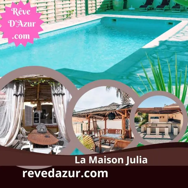 Rêve D'azur, 2 chambres, maison Julia en Bord de Mer à La Nartelle, Piscine partagée, Parking & Terrasse BBQ, Wifi et Draps Inclus plage à pied，位于圣马克西姆的酒店