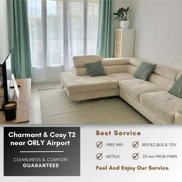 Charmant & Cosy T2 near Airport，位于隆瑞莫的酒店
