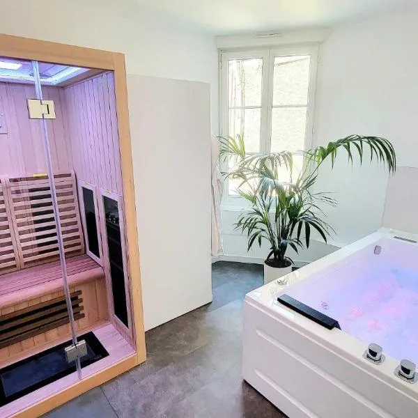 Appart SPA 80m2 avec terrasse balcon jacuzzi et sauna privatif en hyper centre Place Drouet d'Erlon，位于兰斯的酒店