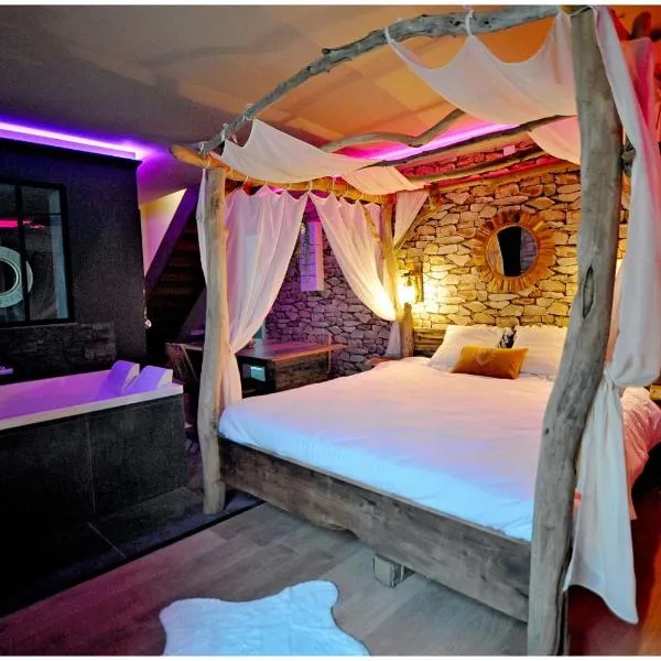 Duplex Safari jusqu'à 4 personnes, Spa XXL, day use, cinéma, cascade et lit sous les arbres，位于布尔昆的酒店