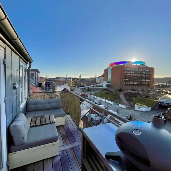 Central rooftop apartment by ARoS with balcony，位于奥胡斯的酒店