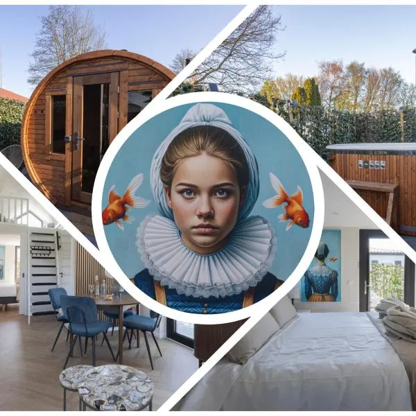 Tiny Wellness House in Heinkenszand with a private sauna, hottub, garden, airco, free wifi, boutique design and a luxury wellness experience，位于heinkenszand的酒店