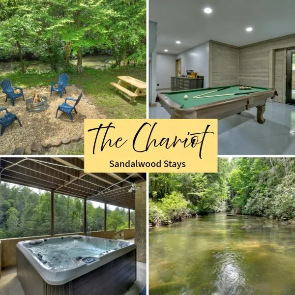 The Chariot - Creek Front with HotTub, Fire Pits, Billiards, EV Charger - Sandalwood Stays，位于蓝岭的酒店