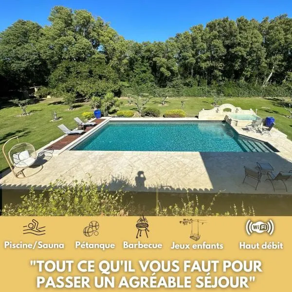 Le Mas des lys - Guest houses au coeur de la Provence dans un parc paysagé avec piscine, sauna et boulodrome，位于Grans的酒店