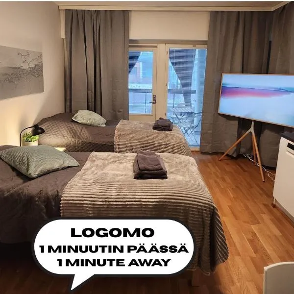 Viihtyisä korkealuokkainen, tilava ja parvekkeellinen yksiö Logomolla 1-2hlö，位于图尔库的酒店