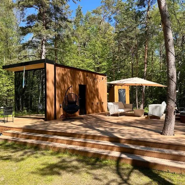 Telise TinyOne is a modern forest cabin with a cozy hot tub，位于Vööla的酒店