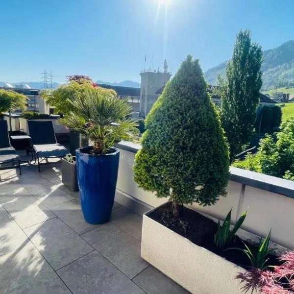 Grosse Terrasse mit Privatsphäre & Aussendusche，位于Siebnen的酒店