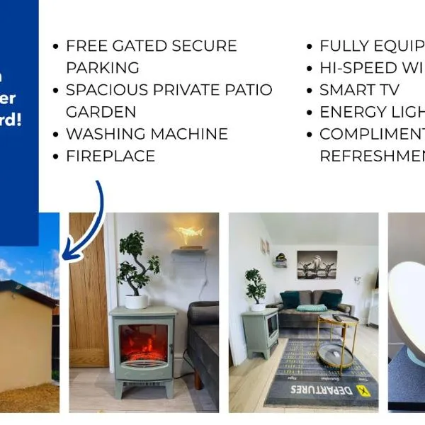 Heathrow Airport 10 mins drive l FREE SECURE PARKING l Tiny House with Courtyard，位于New Bedfont的酒店