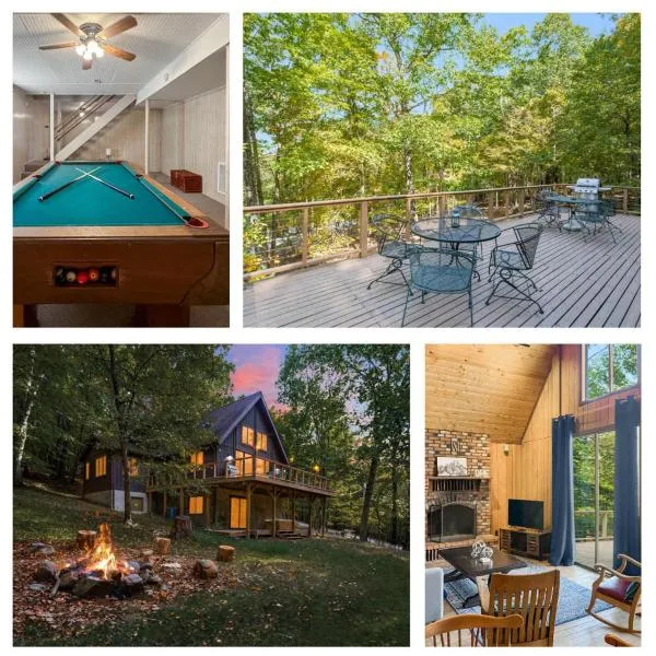 Cozy Cabin w Fire Pit, Hot Tub, Deck, & Pool Table，位于伯克利斯普林斯的酒店